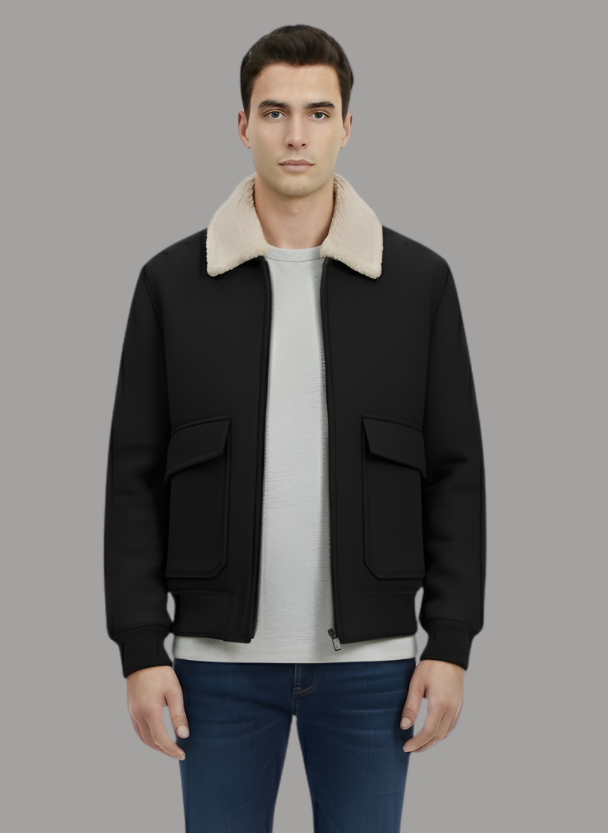 Aman Wool Blend Jacket with Combination Collar