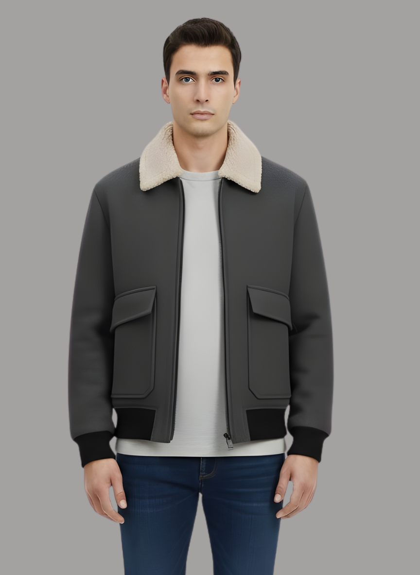 Aman Wool Blend Jacket with Combination Collar