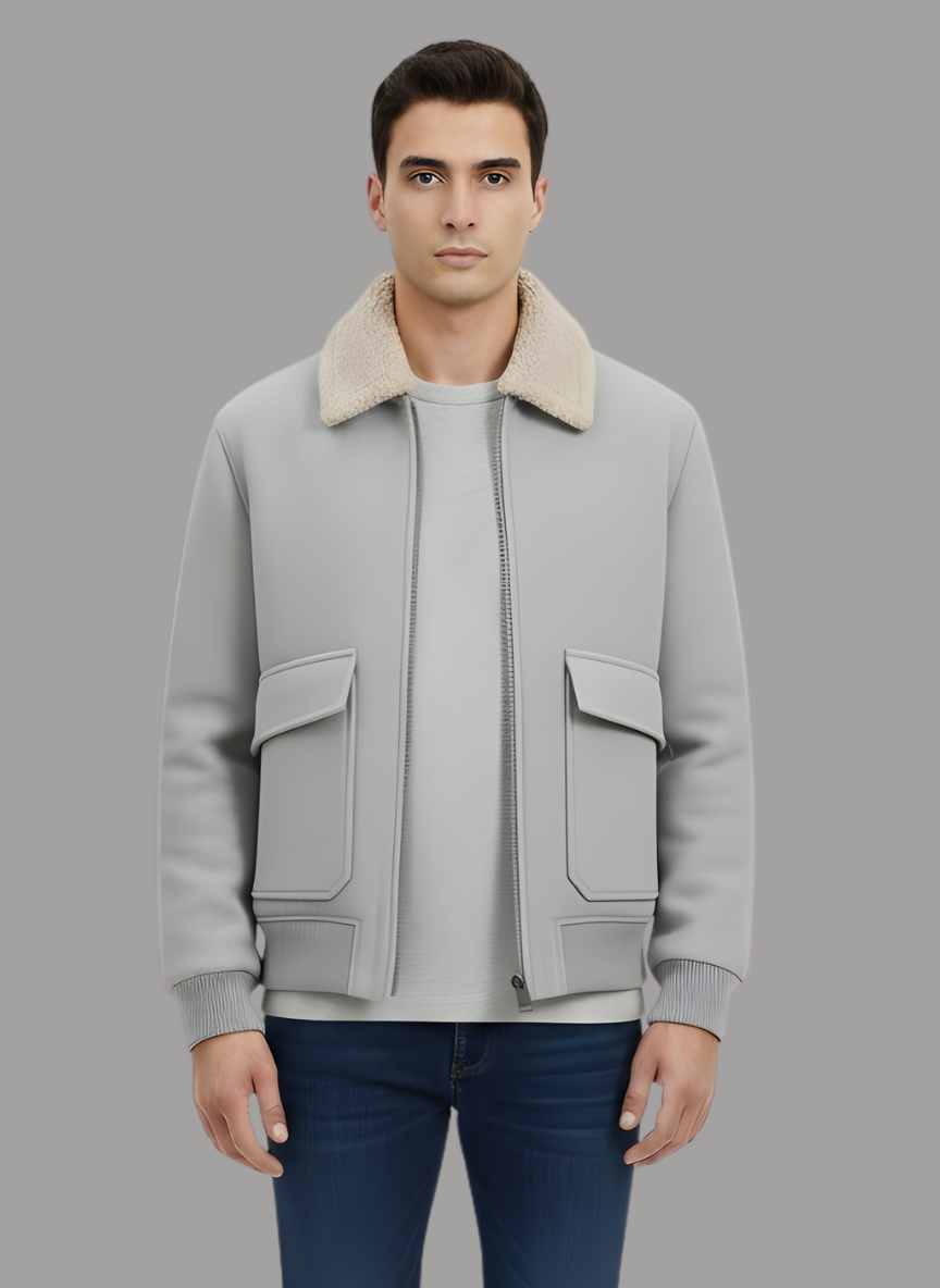 Aman Wool Blend Jacket with Combination Collar