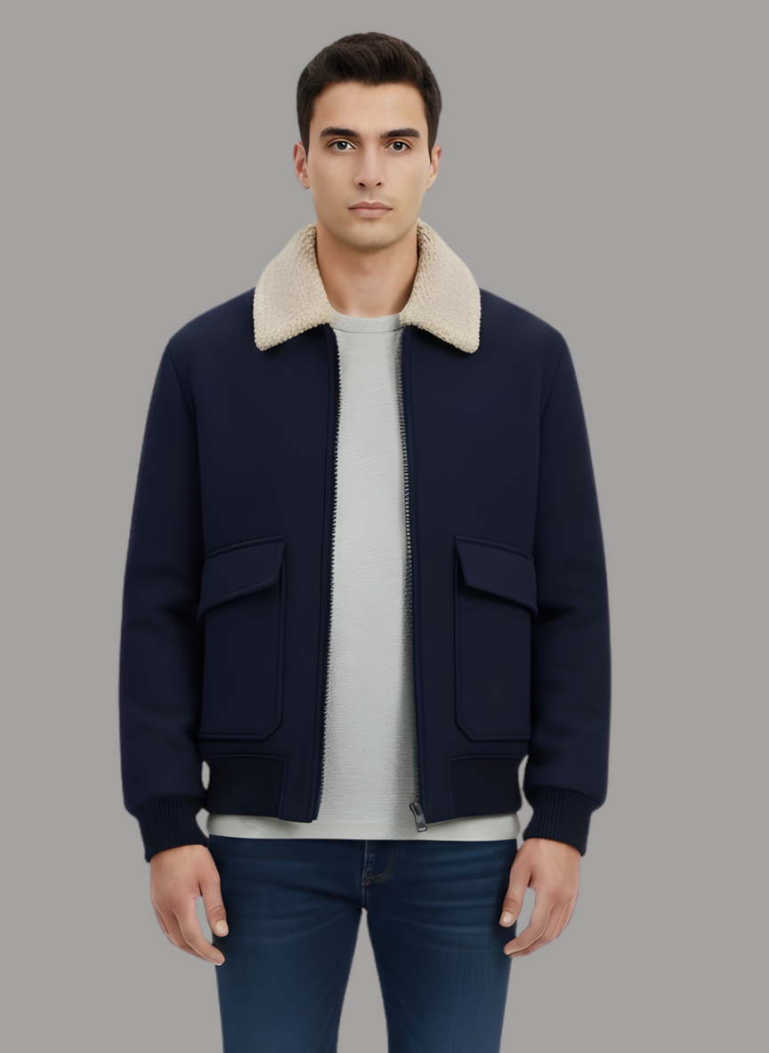 Aman Wool Blend Jacket with Combination Collar