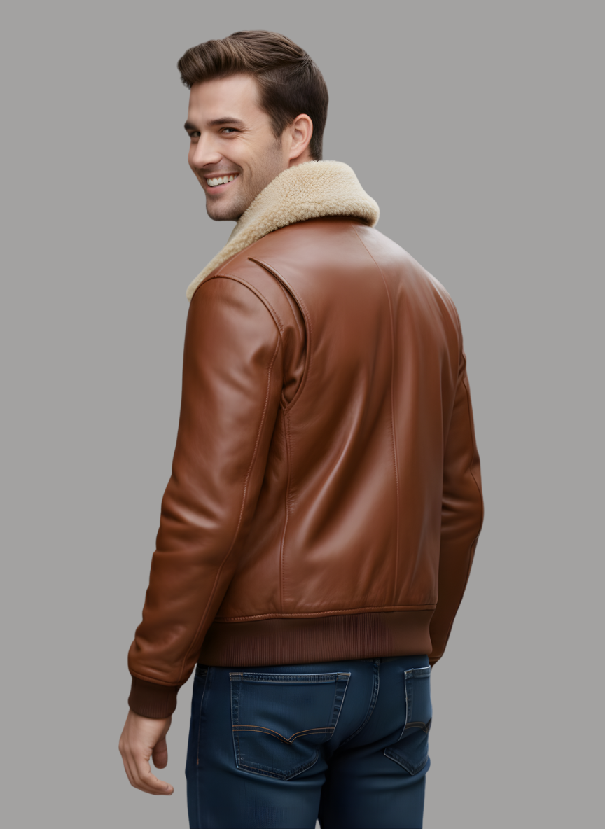Antonio Leather Bomber with Fur Collar