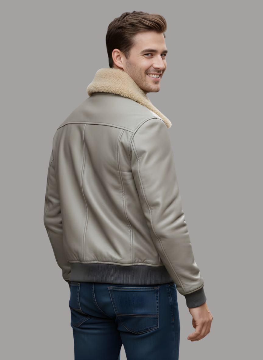 Antonio Leather Bomber with Fur Collar
