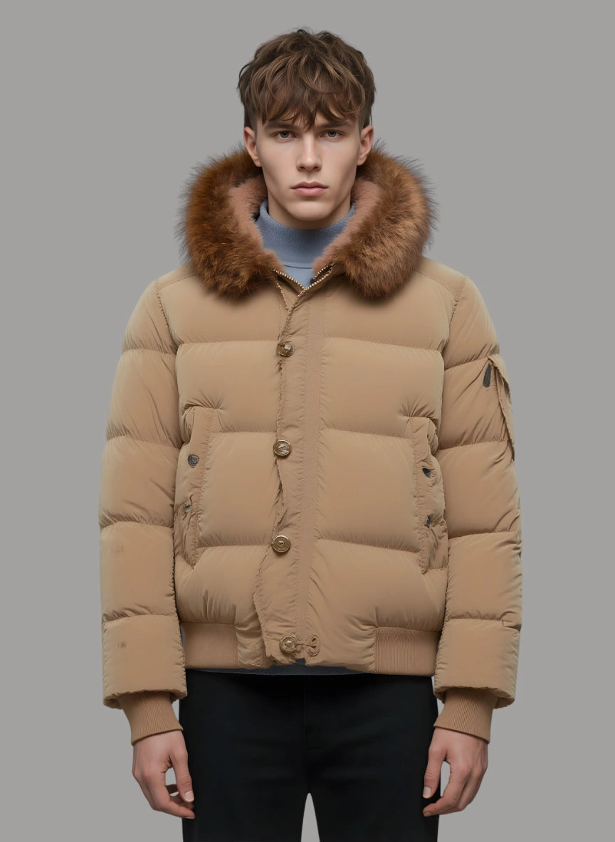 Archer Puffer with Shearling Hood