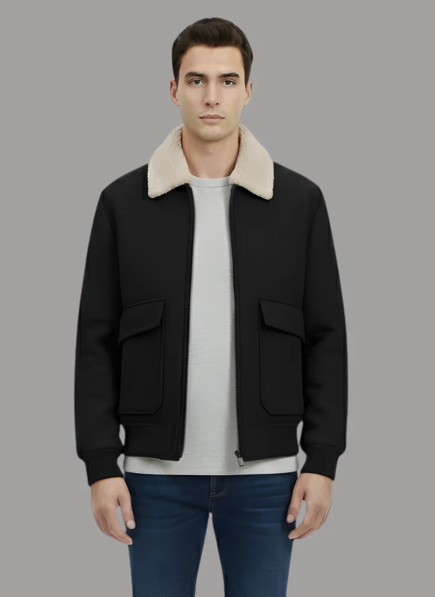 Aman Wool Blend Jacket with Combination Collar