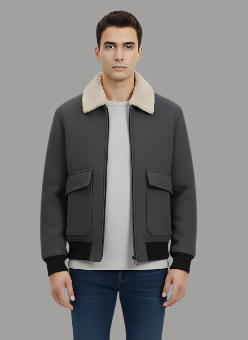 Aman Wool Blend Jacket with Combination Collar