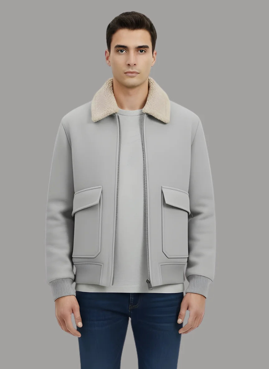 Aman Wool Blend Jacket with Combination Collar