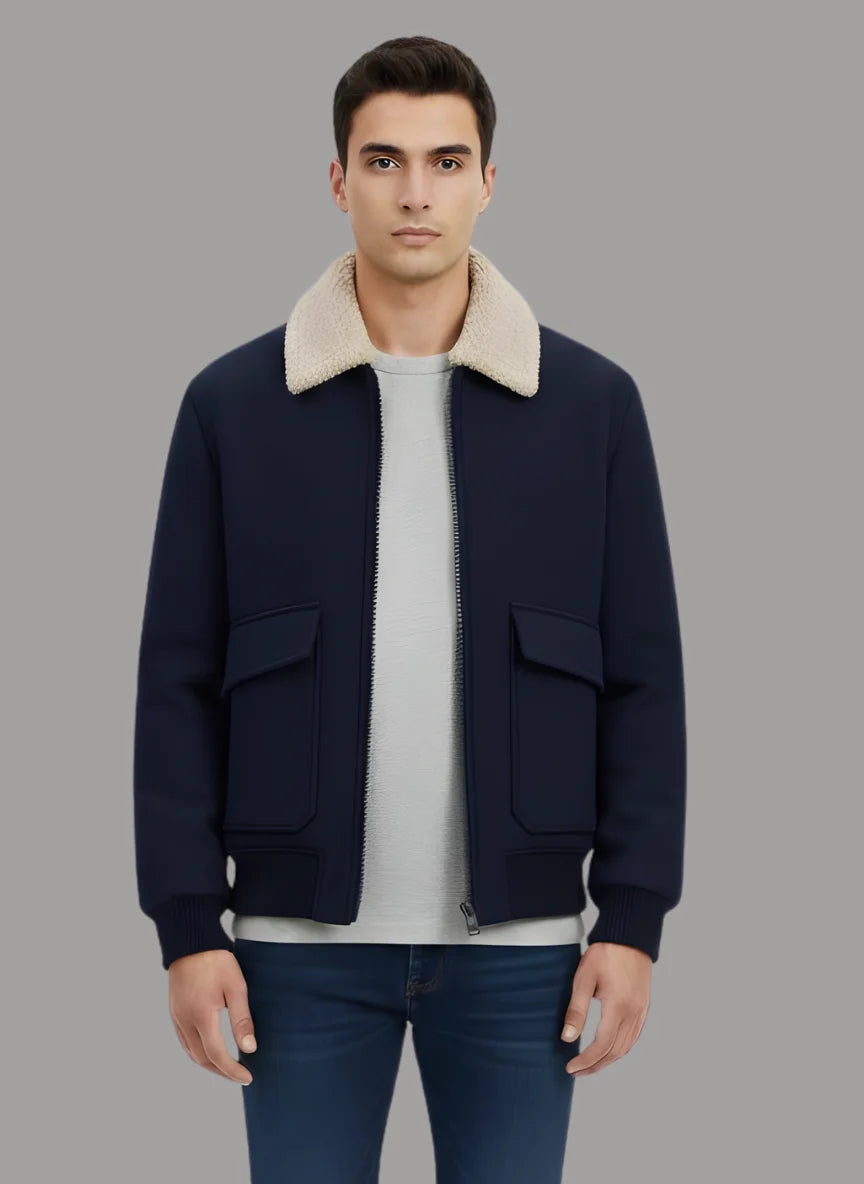 Aman Wool Blend Jacket with Combination Collar