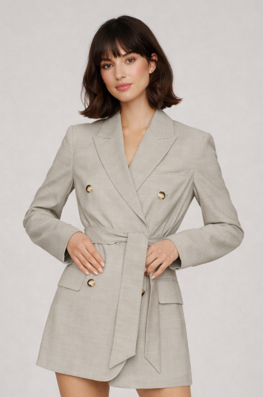 Aphelandra Wrap styling with tie blazer