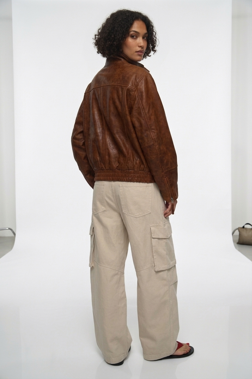 Arezzo Cognac Leather Utility Blouson