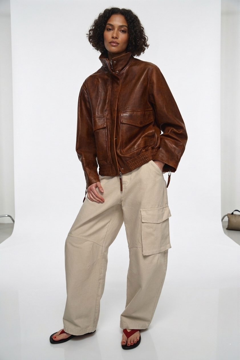 Arezzo Cognac Leather Utility Blouson
