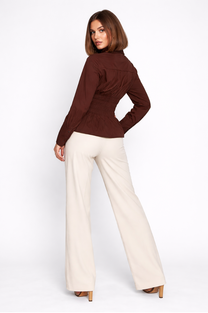 Avela Shirred Button Up Top