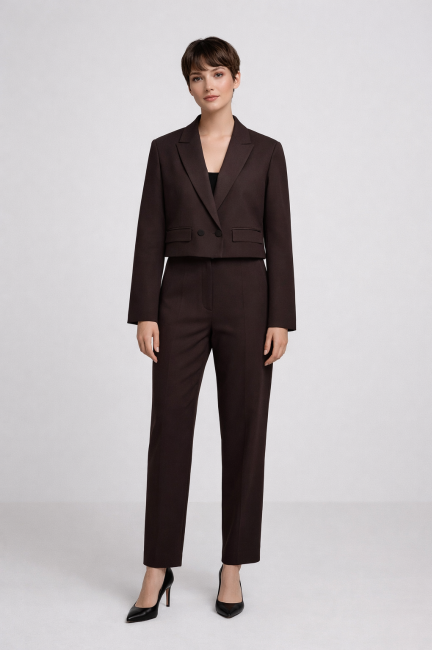 Azmara Tailored Double-Breasted Crop Blazer