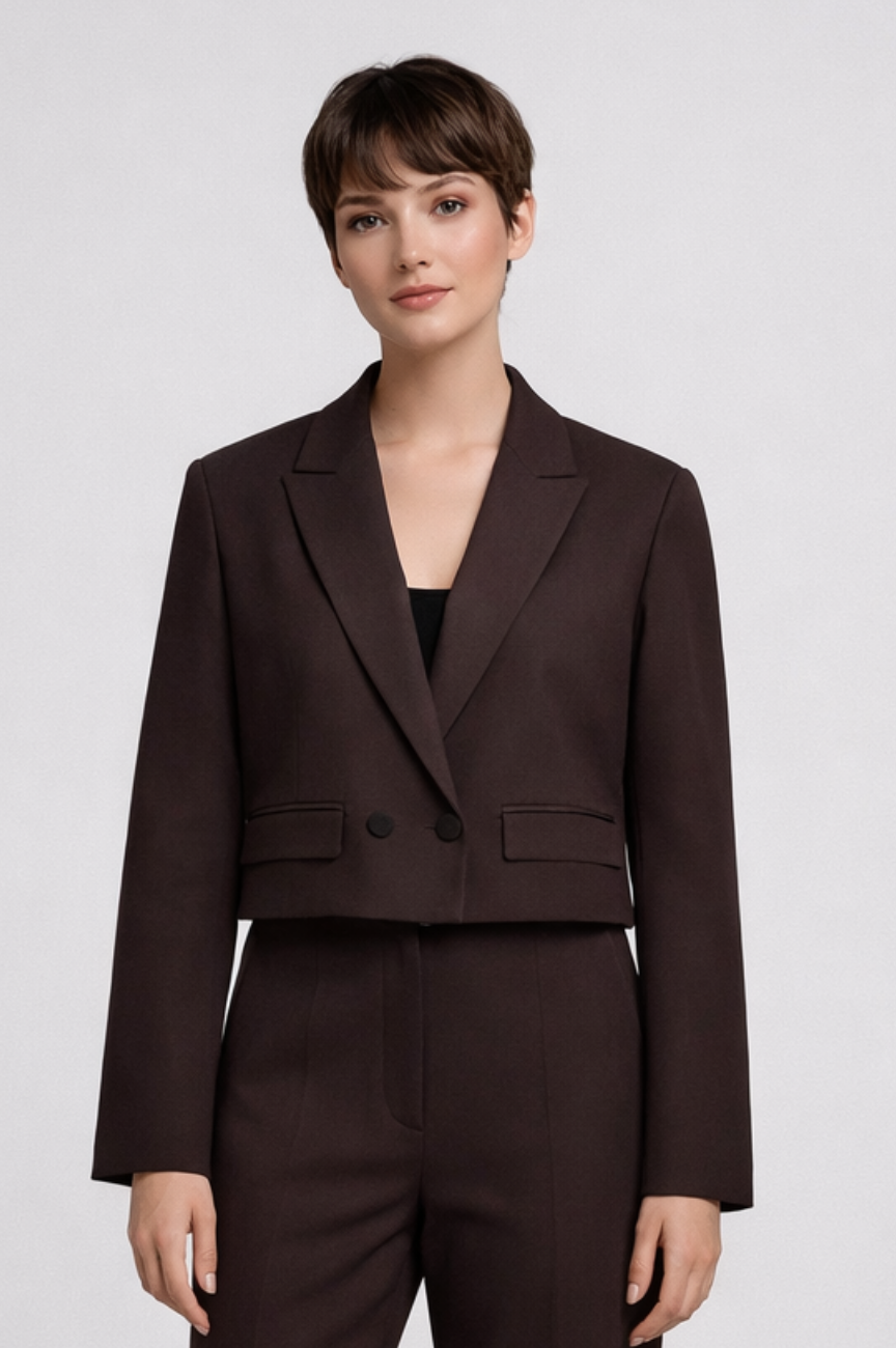 Azmara Tailored Double-Breasted Crop Blazer