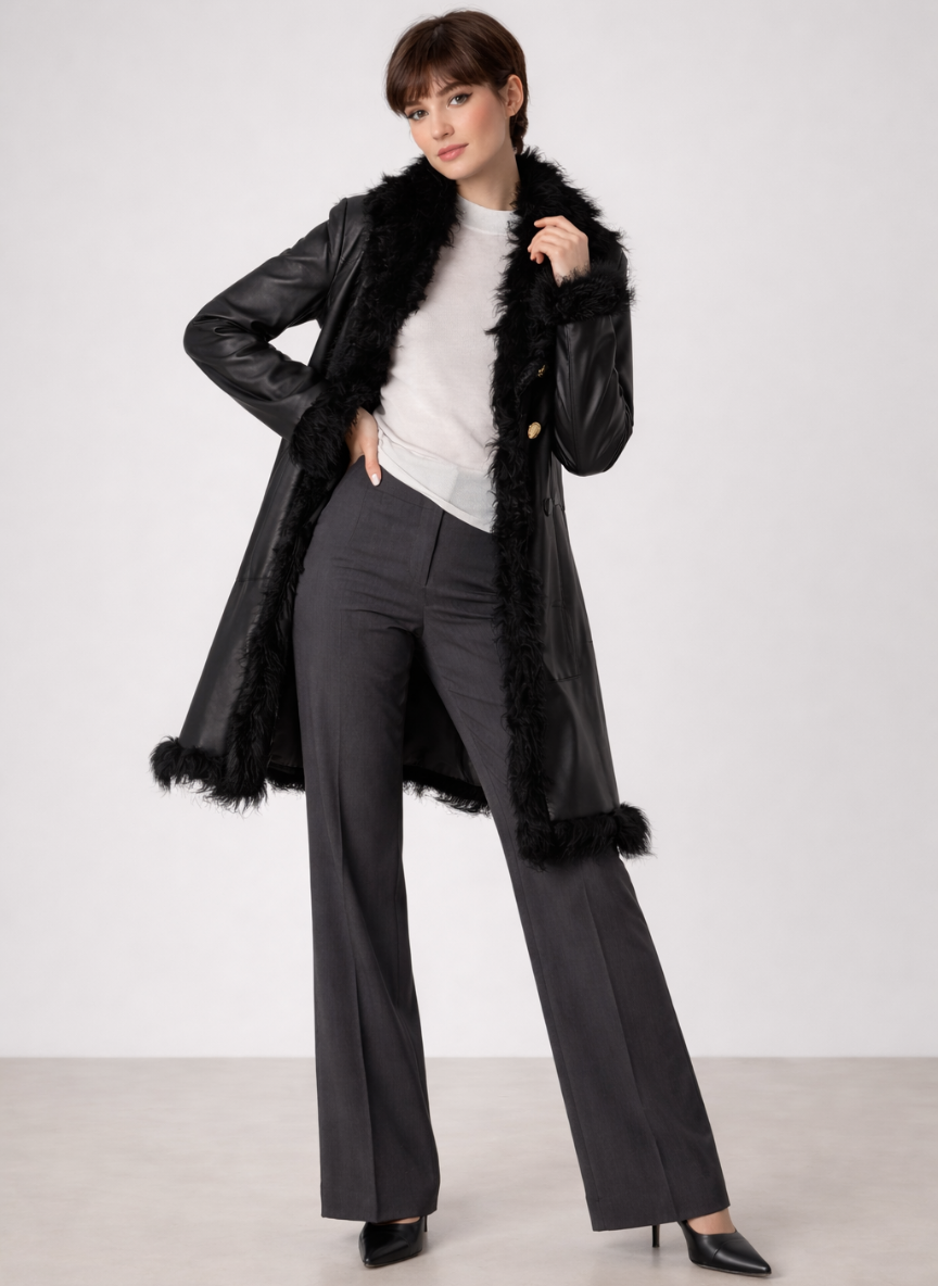 Bansko Long Jacket with Contrast Shaggy Trims