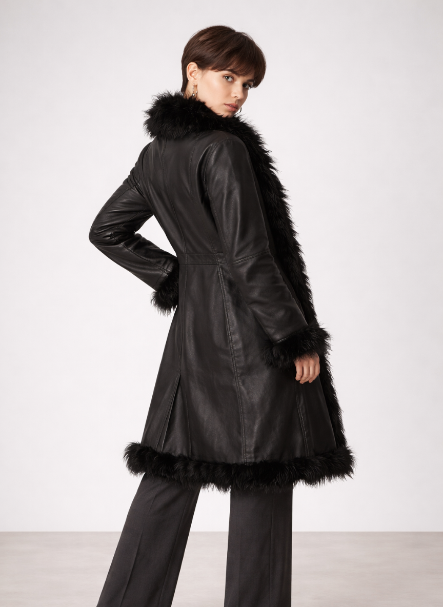 Bansko Long Jacket with Contrast Shaggy Trims
