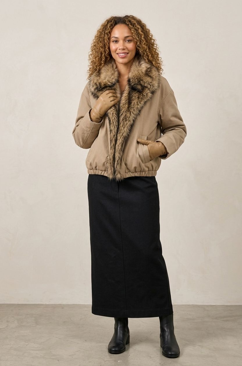 Bergen Faux Fur Hooded Bomber and Glove Set