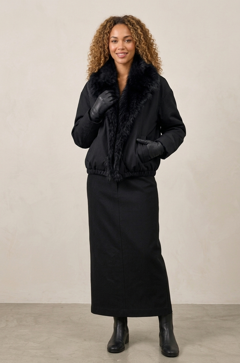 Bergen Faux Fur Hooded Bomber and Glove Set