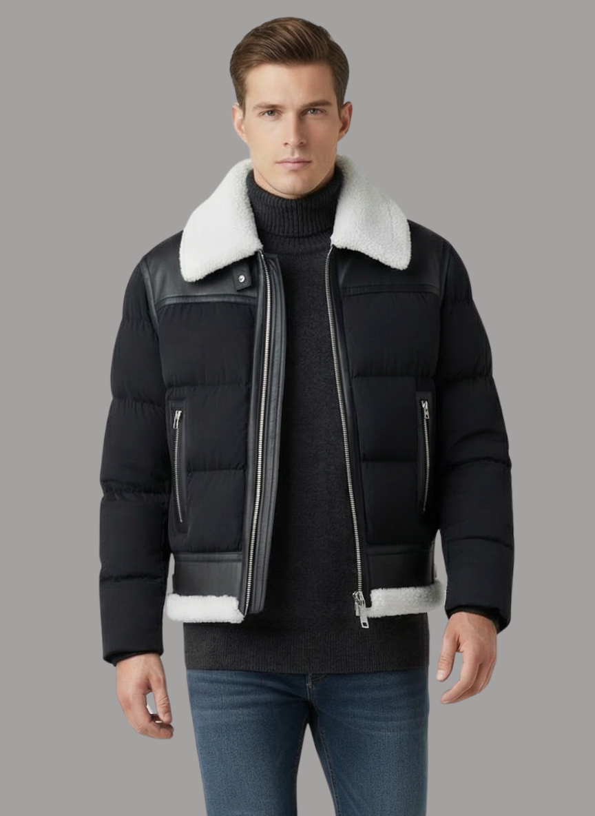 Bernard Quilted Bomber with Shearling Collar
