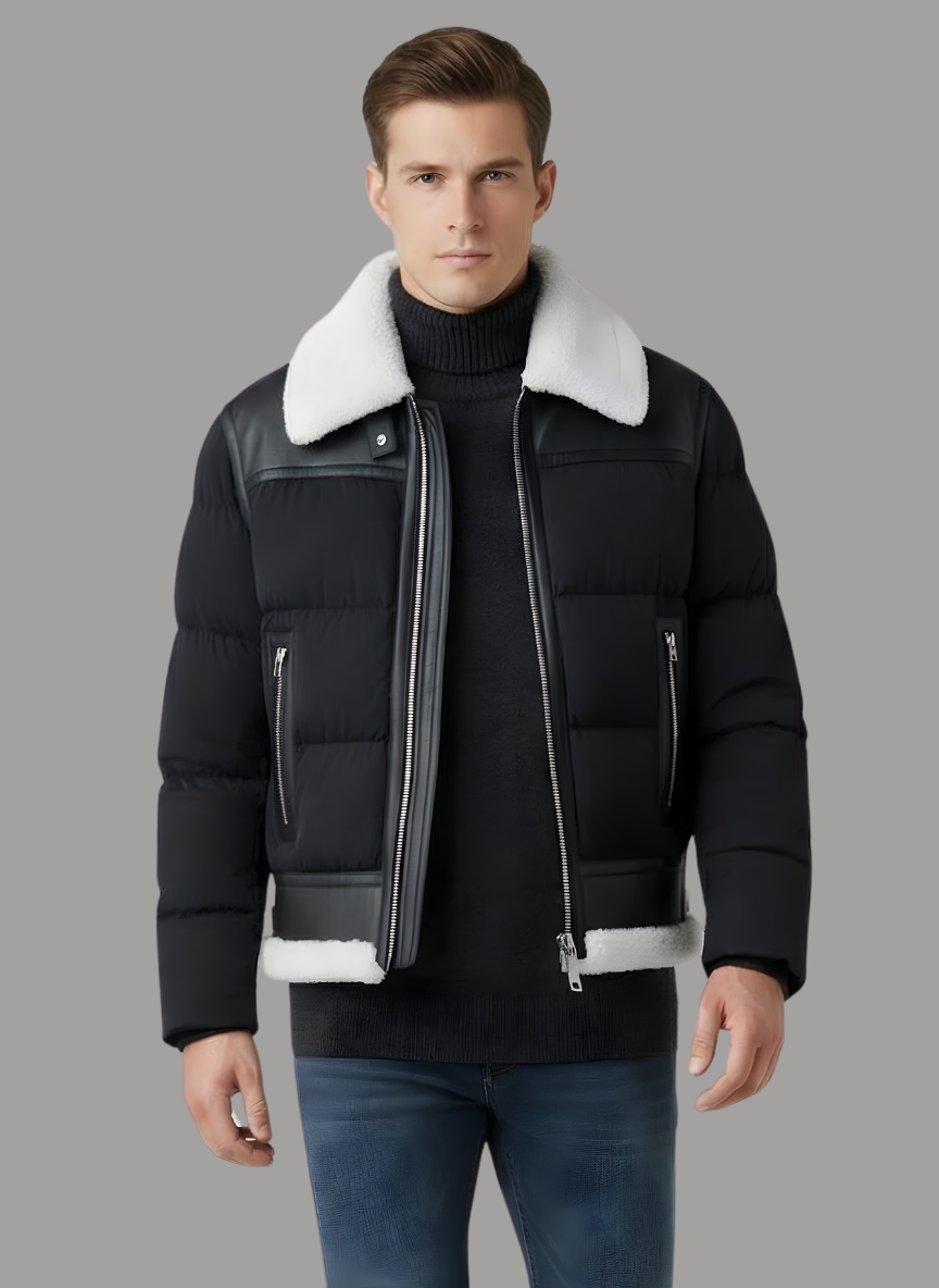 Bernard Quilted Bomber with Shearling Collar
