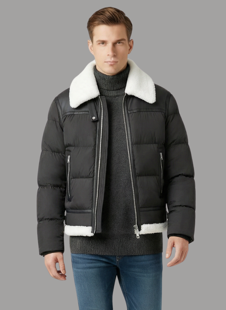 Bernard Quilted Bomber with Shearling Collar