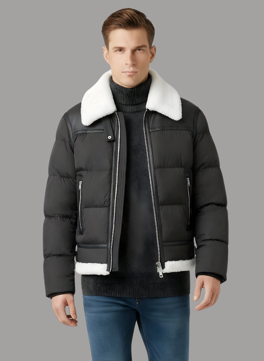 Bernard Quilted Bomber with Shearling Collar