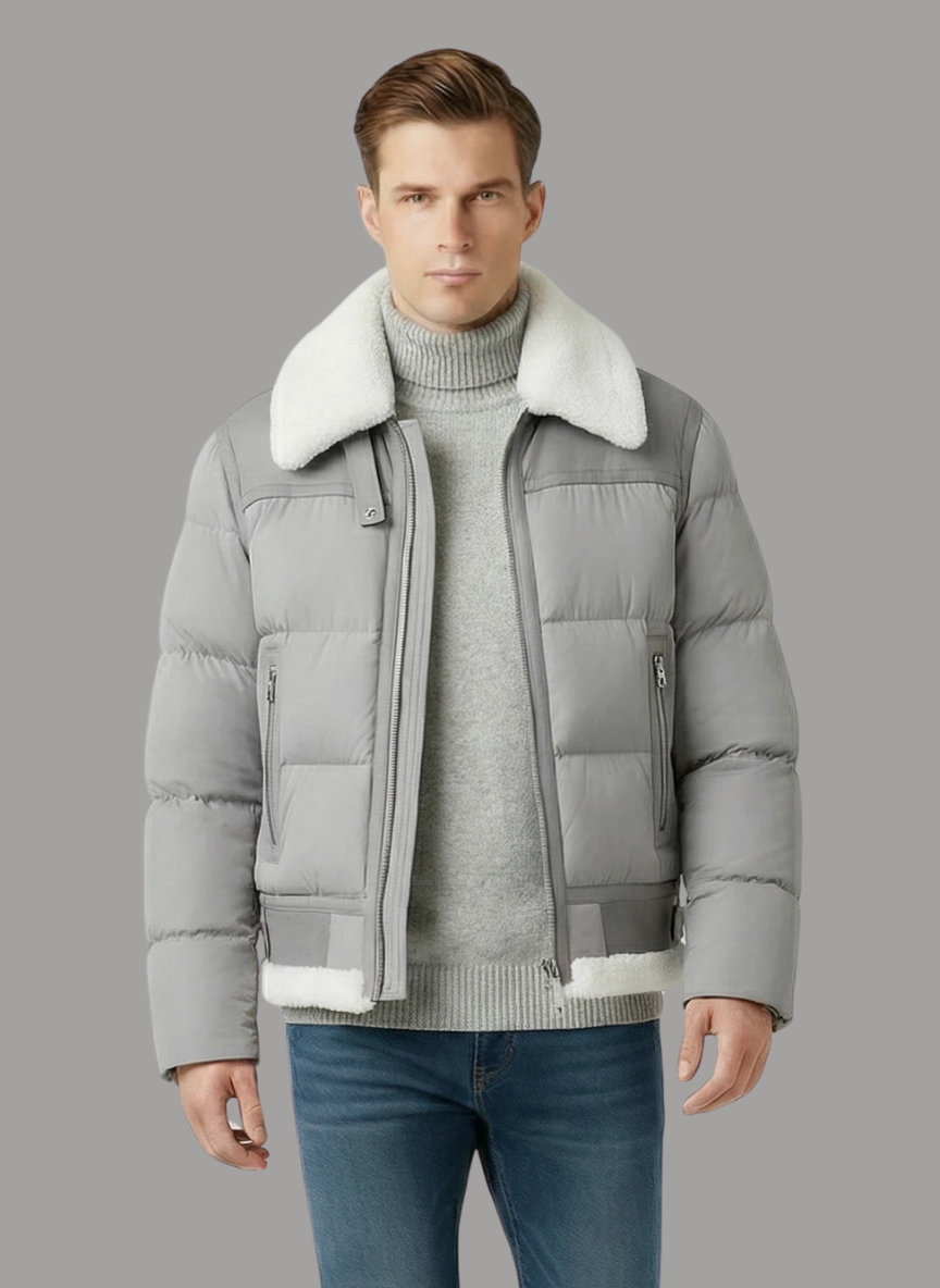 Bernard Quilted Bomber with Shearling Collar