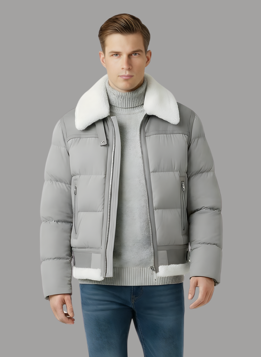 Bernard Quilted Bomber with Shearling Collar