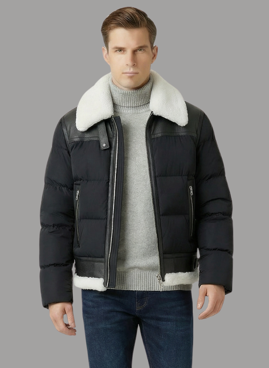 Bernard Quilted Bomber with Shearling Collar