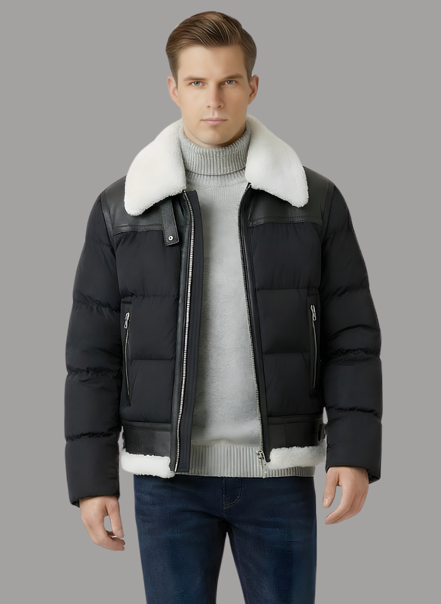 Bernard Quilted Bomber with Shearling Collar