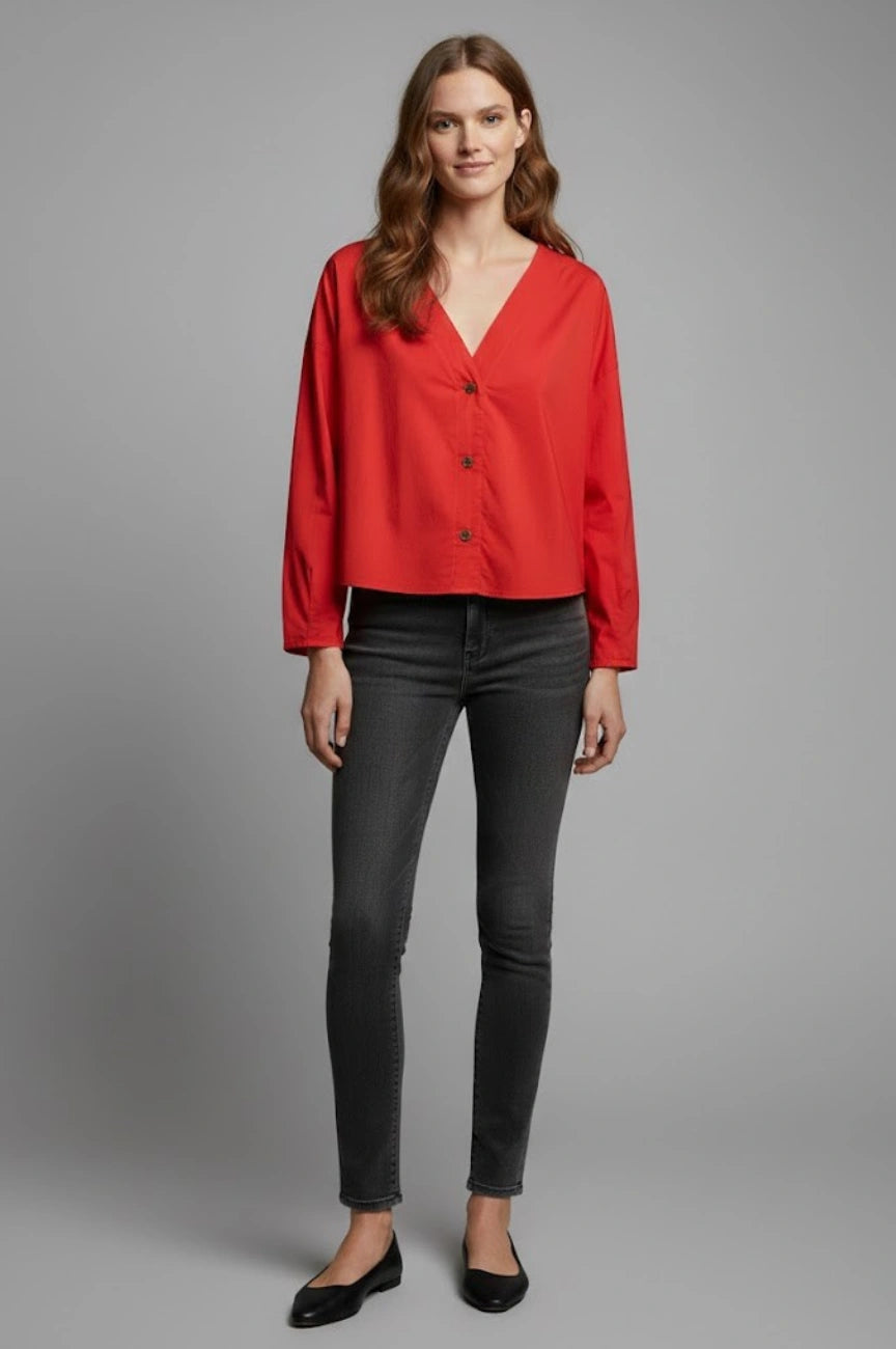 Brea Cotton Poplin Volume-Sleeve Top