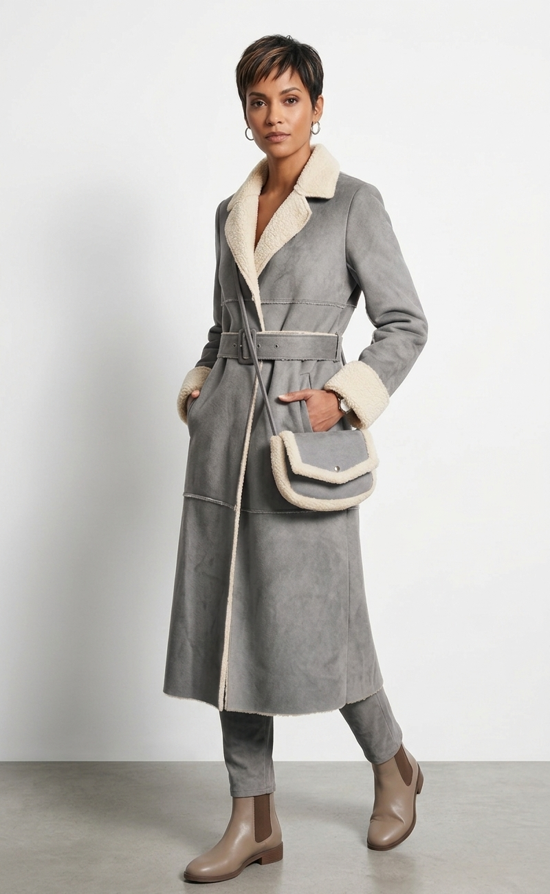 Casablanca Shearling Trim Coat with Matching Bag