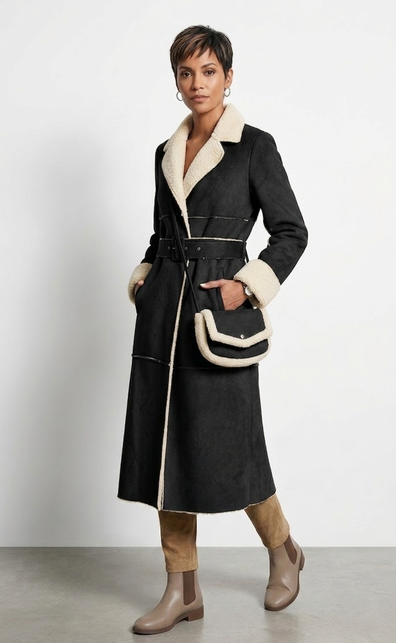 Casablanca Shearling Trim Coat with Matching Bag