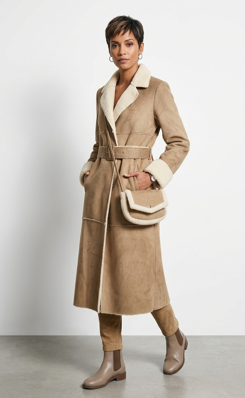 Casablanca Shearling Trim Coat with Matching Bag
