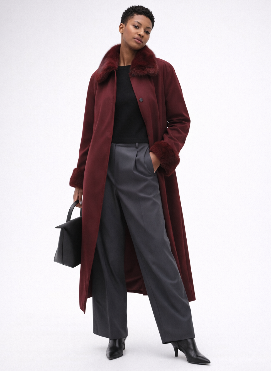 Colmar Long Line Fur Trim Trench Coat