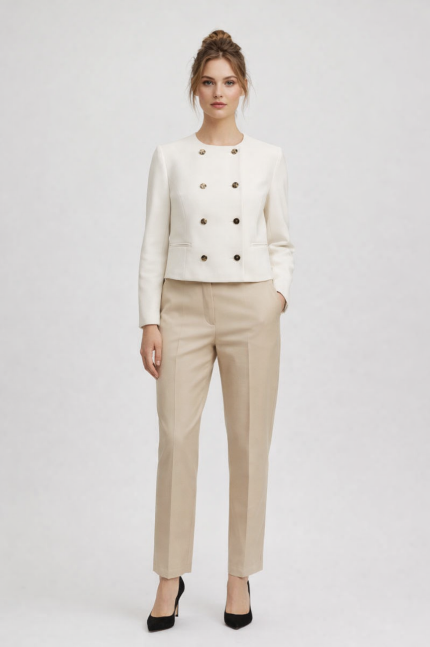 Calivra Minimalist Round-Neck Cropped Jacket