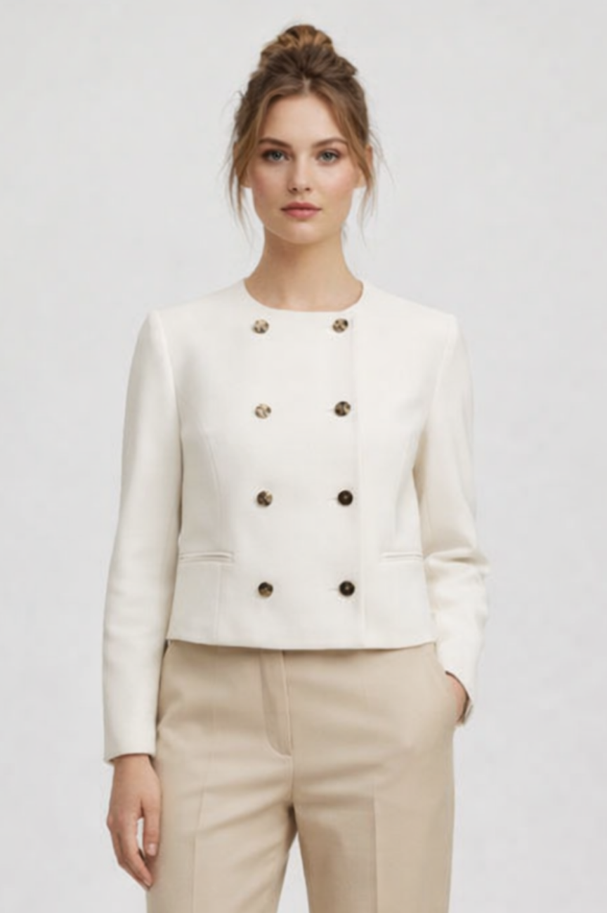 Calivra Minimalist Round-Neck Cropped Jacket
