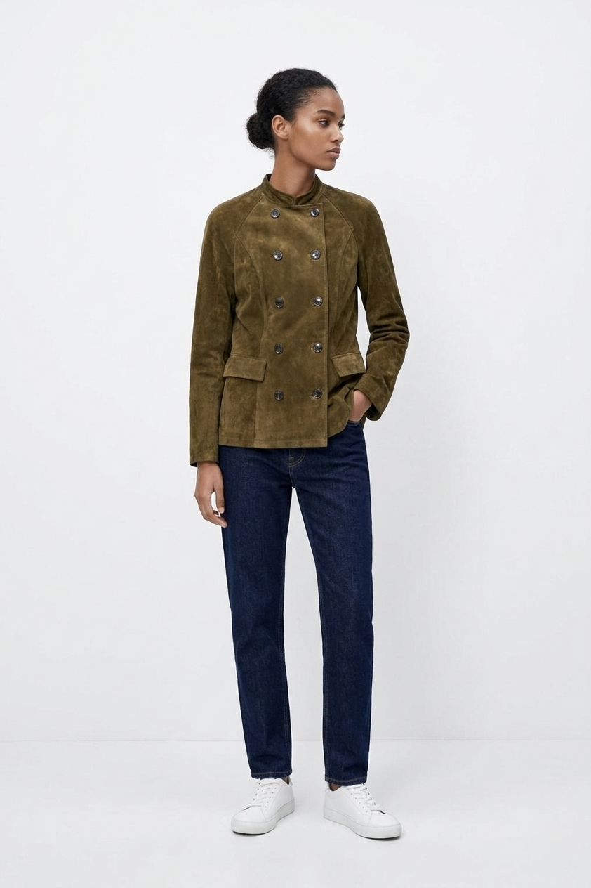 Camden Olive Suede Stand-Collar Jacket