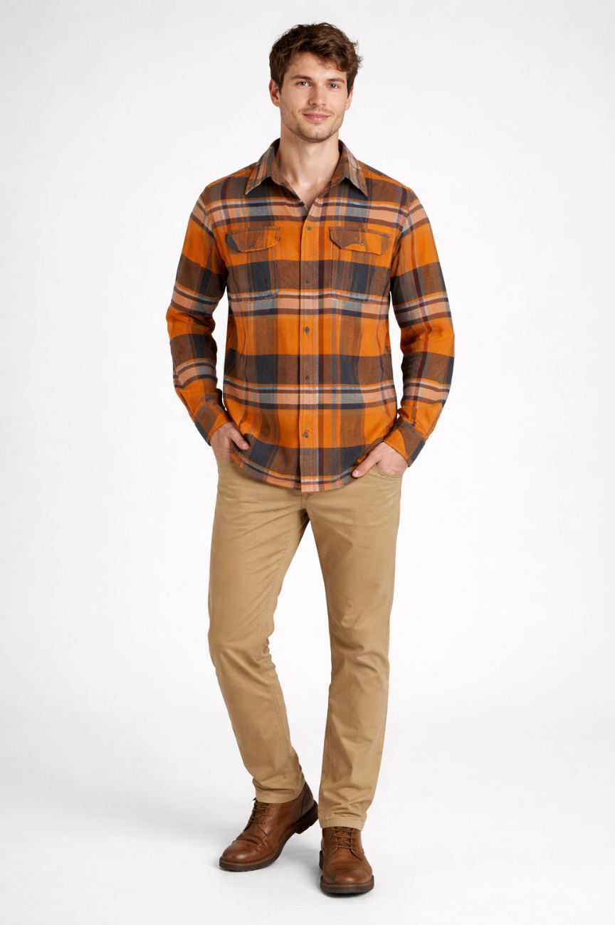 Carlisle Men's Cobalt Long Sleeve Plaid Button Down Casual Flannel Shirt