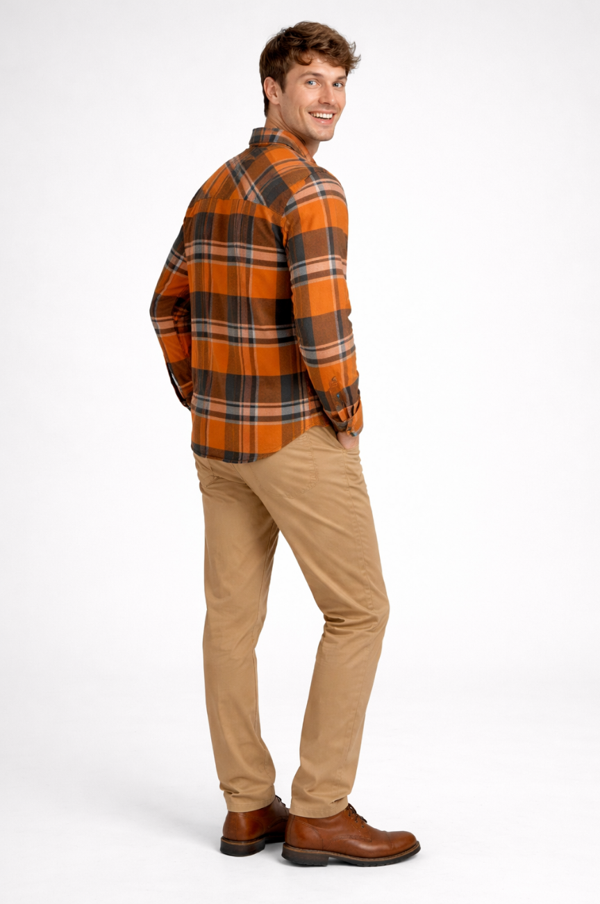 Carlisle Men's Cobalt Long Sleeve Plaid Button Down Casual Flannel Shirt