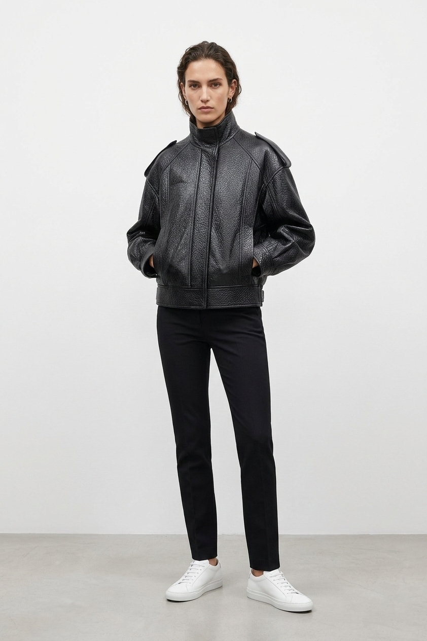Casablanca Pebbled Leather Epaulette Jacket