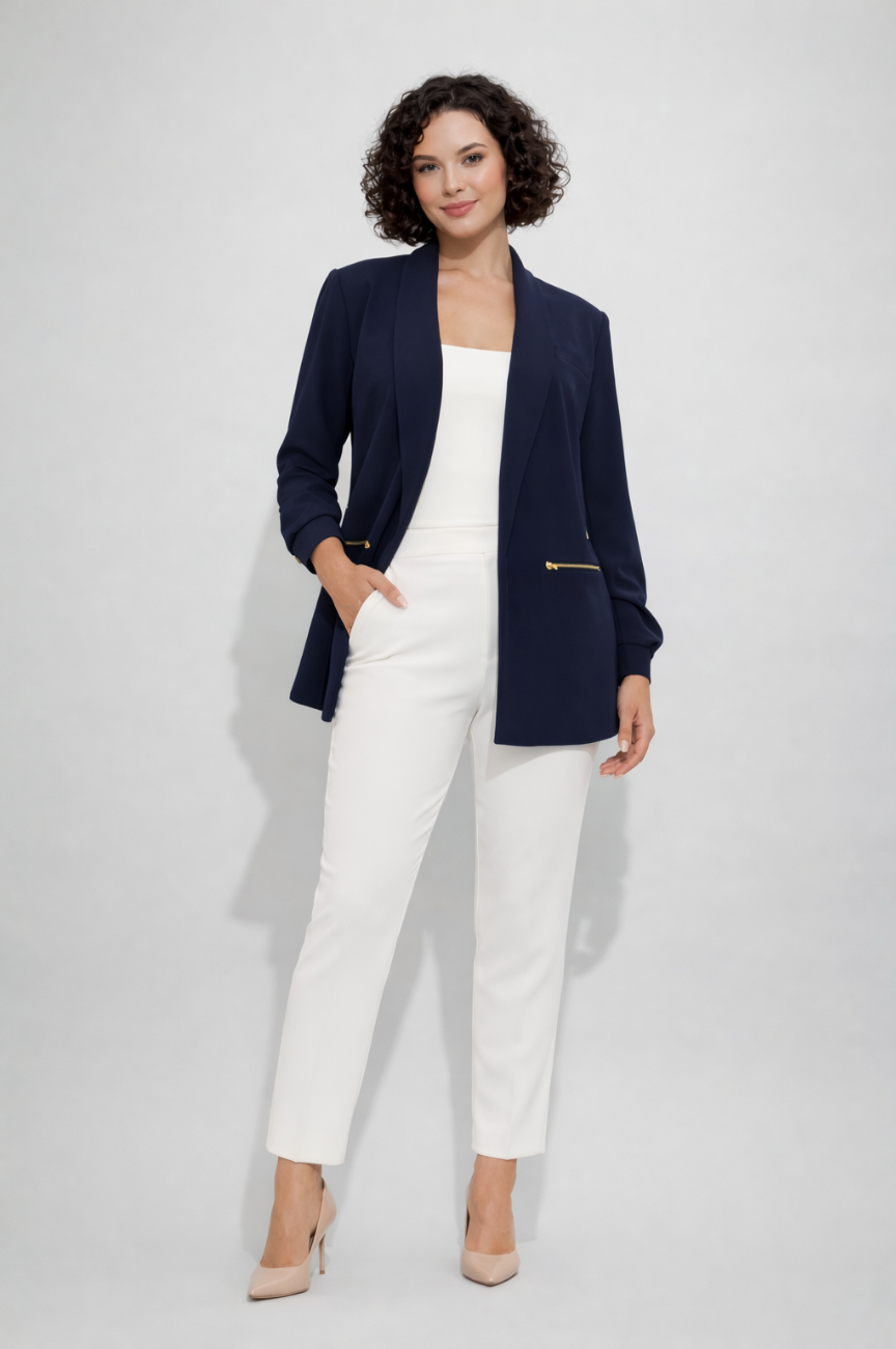 Célorine Open Front Blazer with zipper pockets