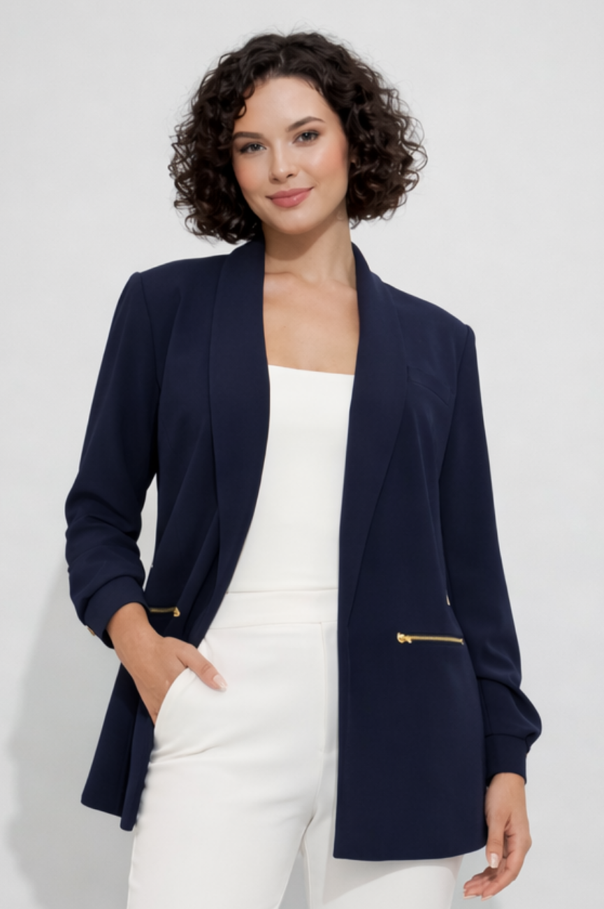 Célorine Open Front Blazer with zipper pockets