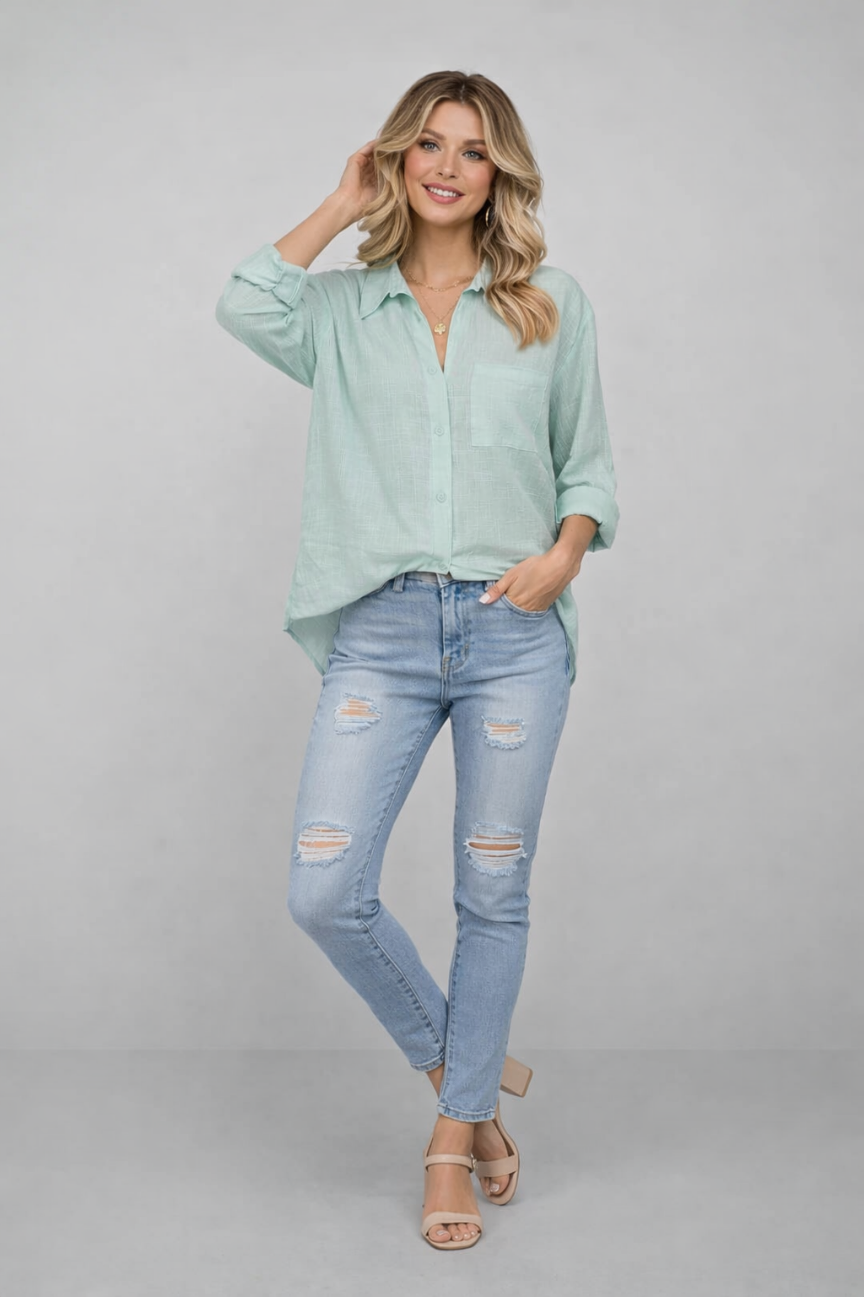 Eureka Zeagoo Loose Fit Long Sleeve Cotton Blouse