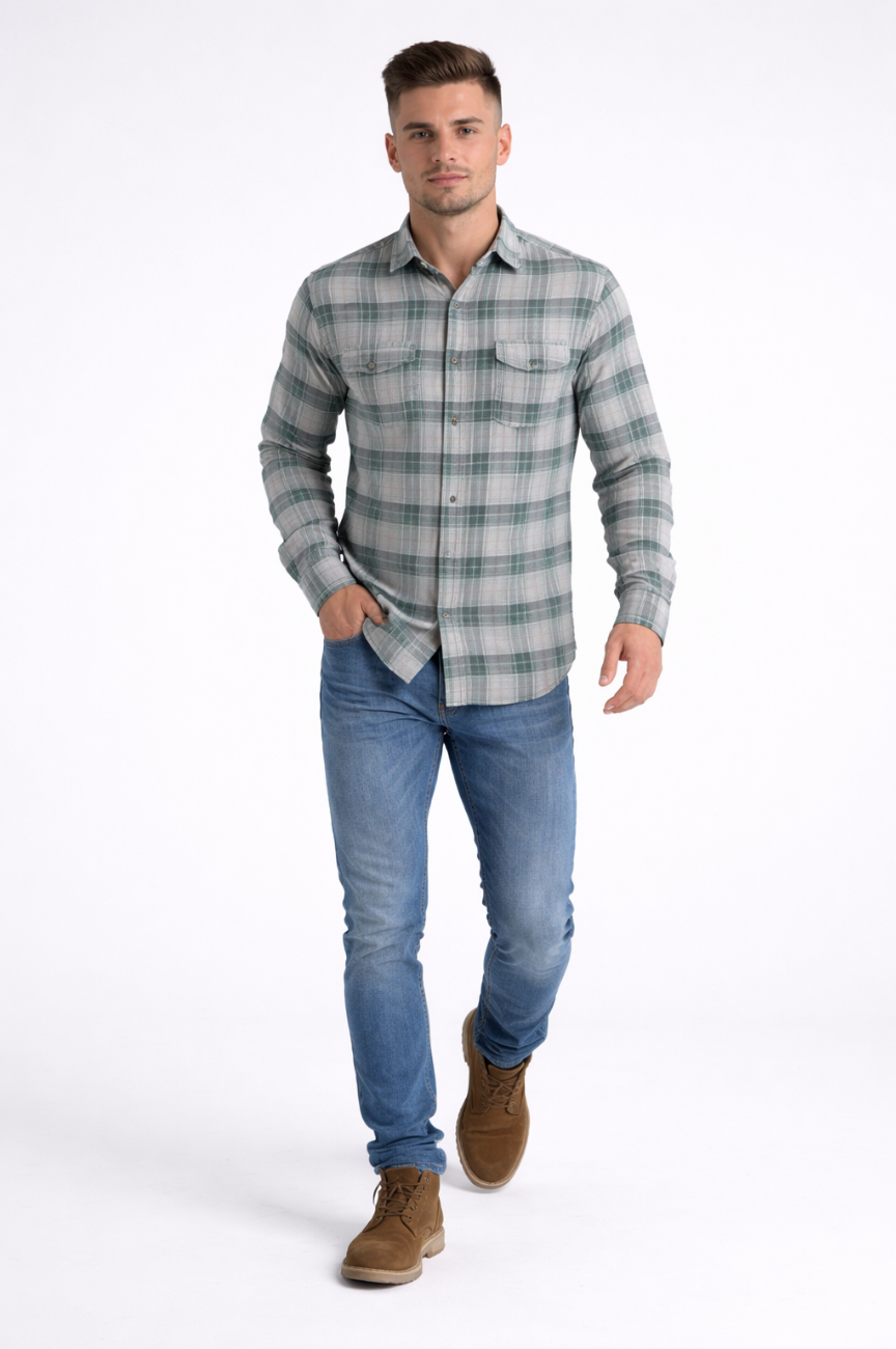 Exeter Plaid Long Sleeve Flannel Button Up Shirt