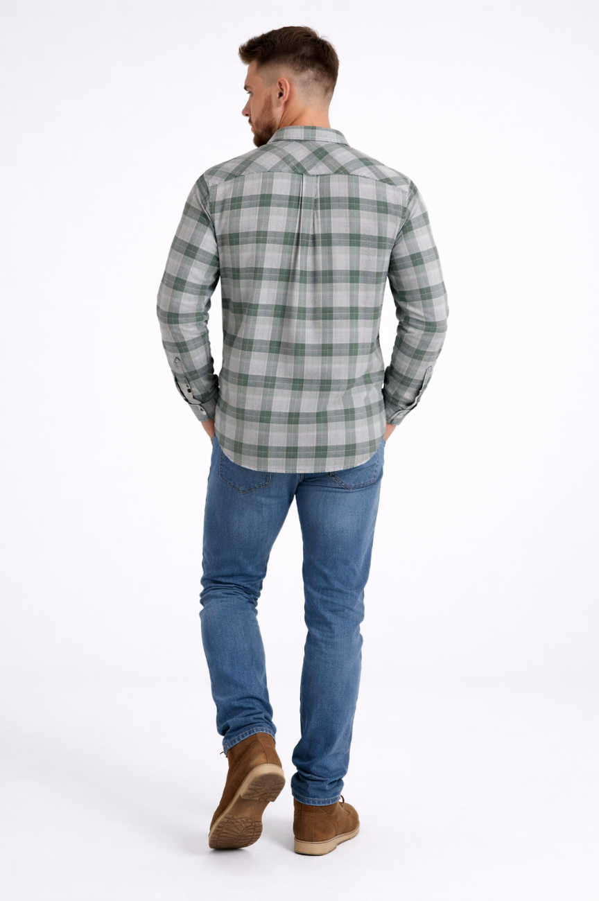 Exeter Plaid Long Sleeve Flannel Button Up Shirt