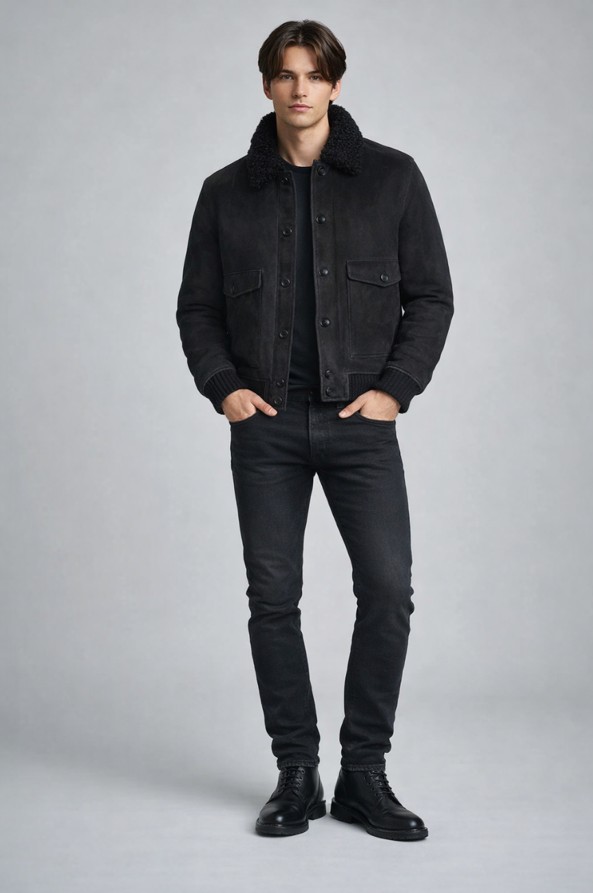Franky Suede Shearling Lamb Bomber Jacket