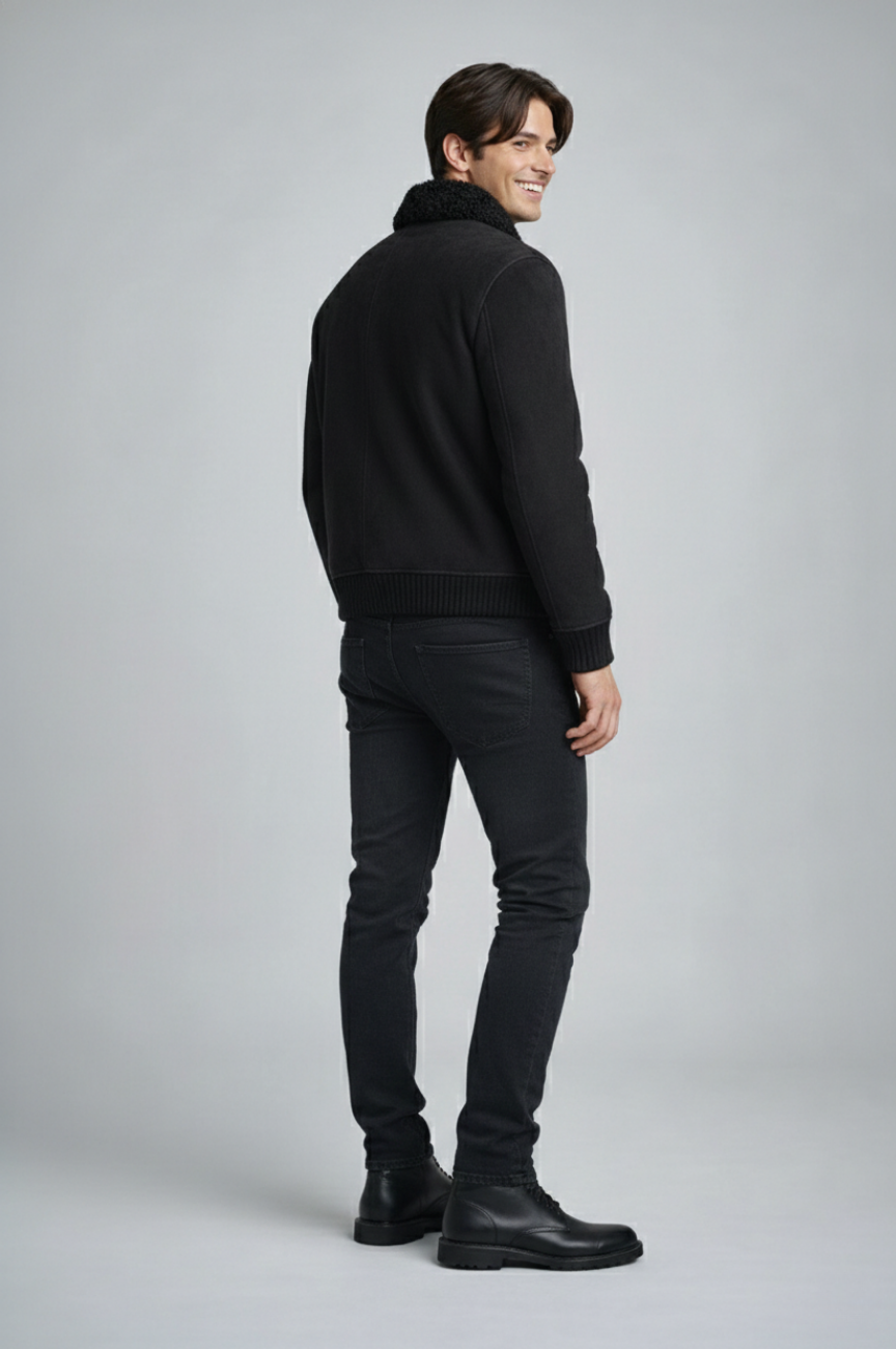 Franky Suede Shearling Lamb Bomber Jacket