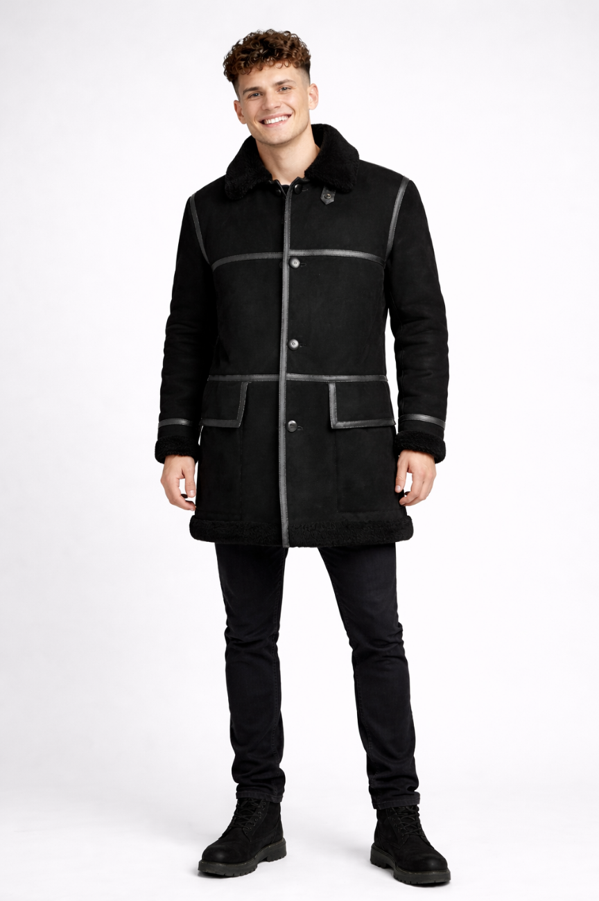 Genriyu Leather-Trimmed Shearling Coat