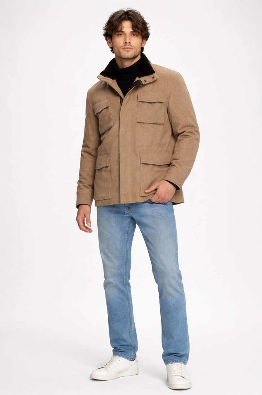 Gerard Select Fabric Jacket with Merino Shearling Lamb Collar