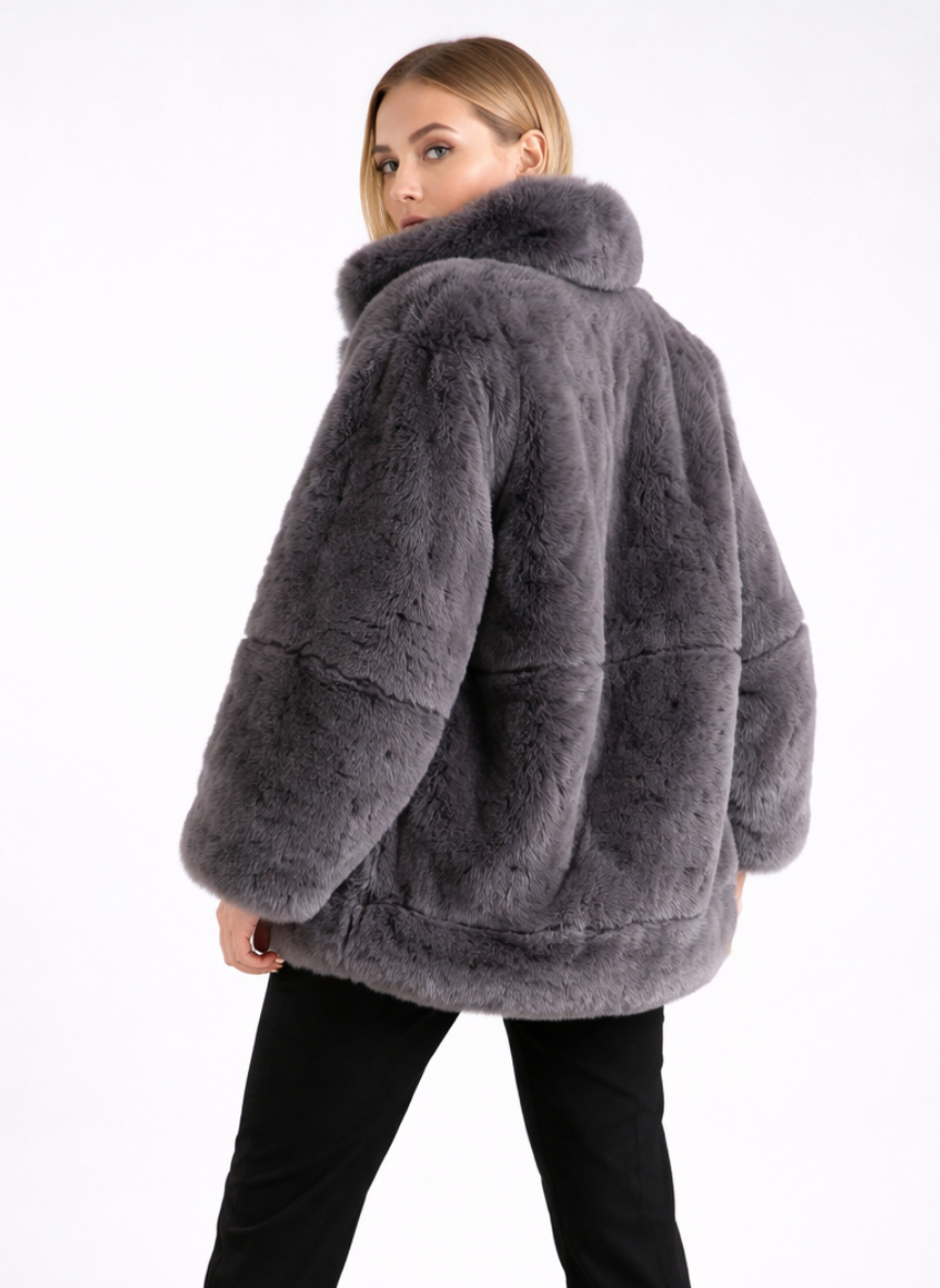 Grenoble Vintage Faux Fur Jacket with Gold Brooch